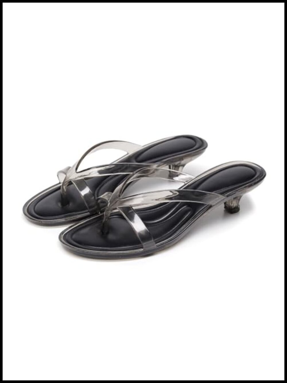 Jelly Kitten Heeled Flip-Flops Sandals Clear One Strap Round Open Toe Slip On